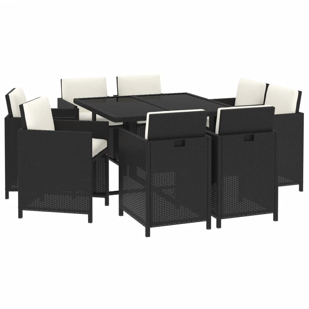 9-Delige Tuinset Met Kussens Poly Rattan Zwart