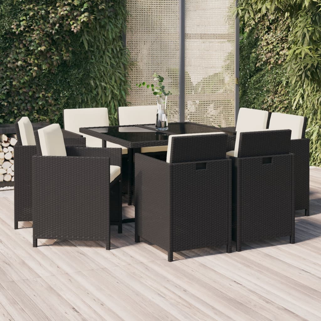 9-Delige Tuinset Met Kussens Poly Rattan Zwart