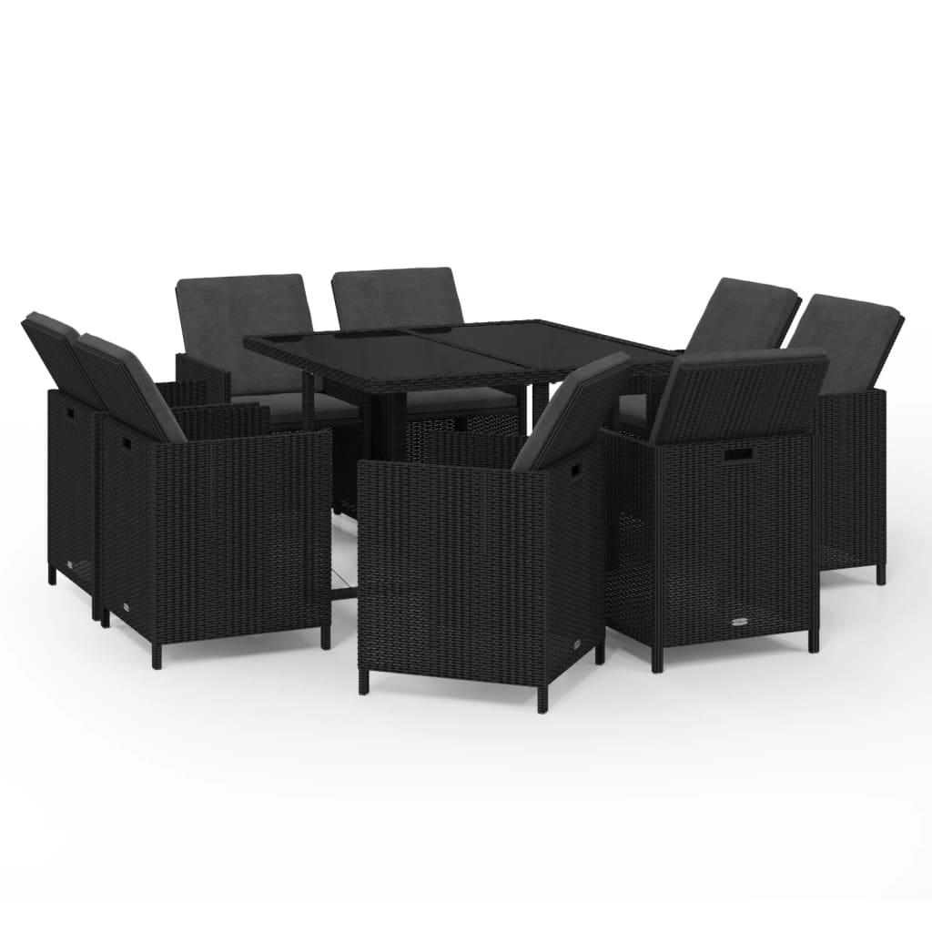 9-Delige Tuinset Met Kussens Poly Rattan Zwart