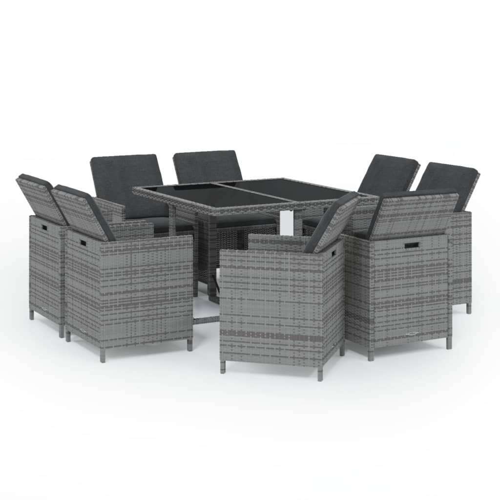 9-Delige Tuinset Met Kussens Poly Rattan Grijs