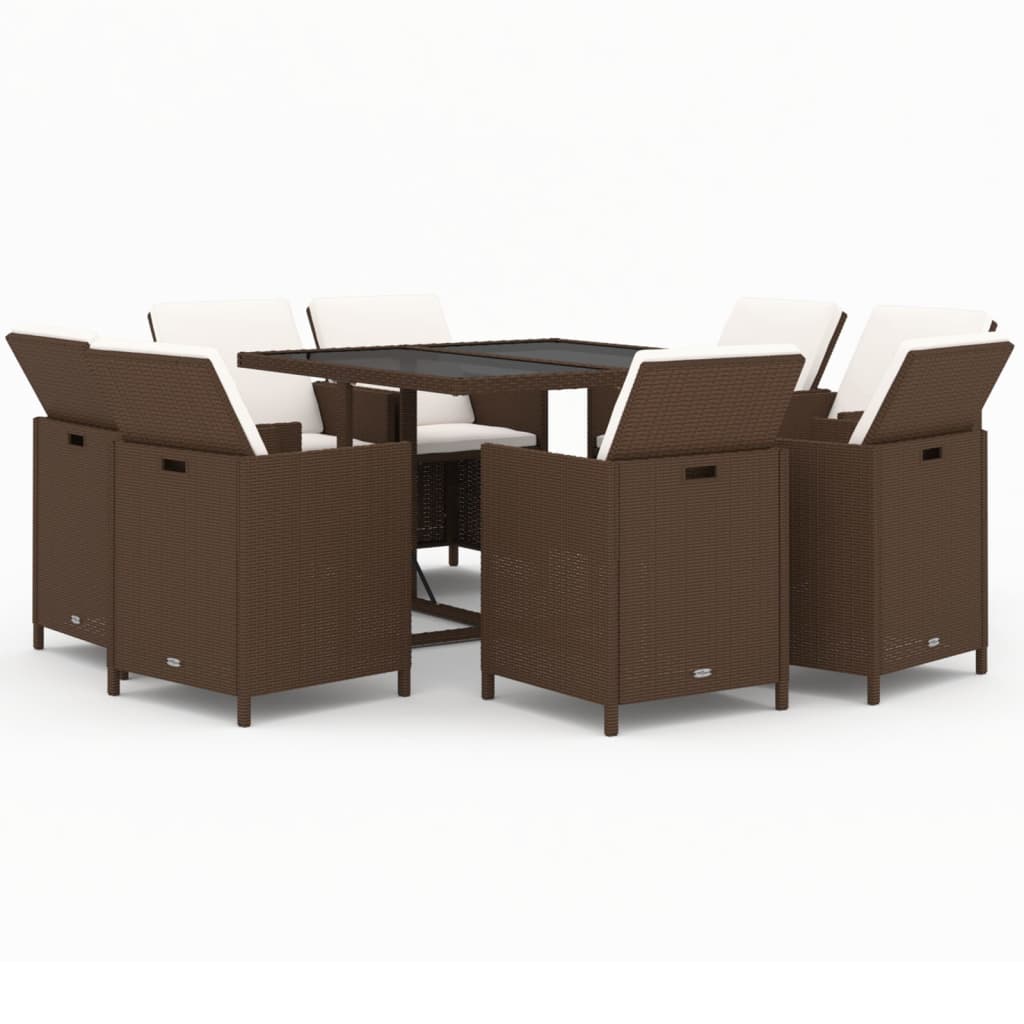 9-Delige Tuinset Met Kussens Poly Rattan Bruin