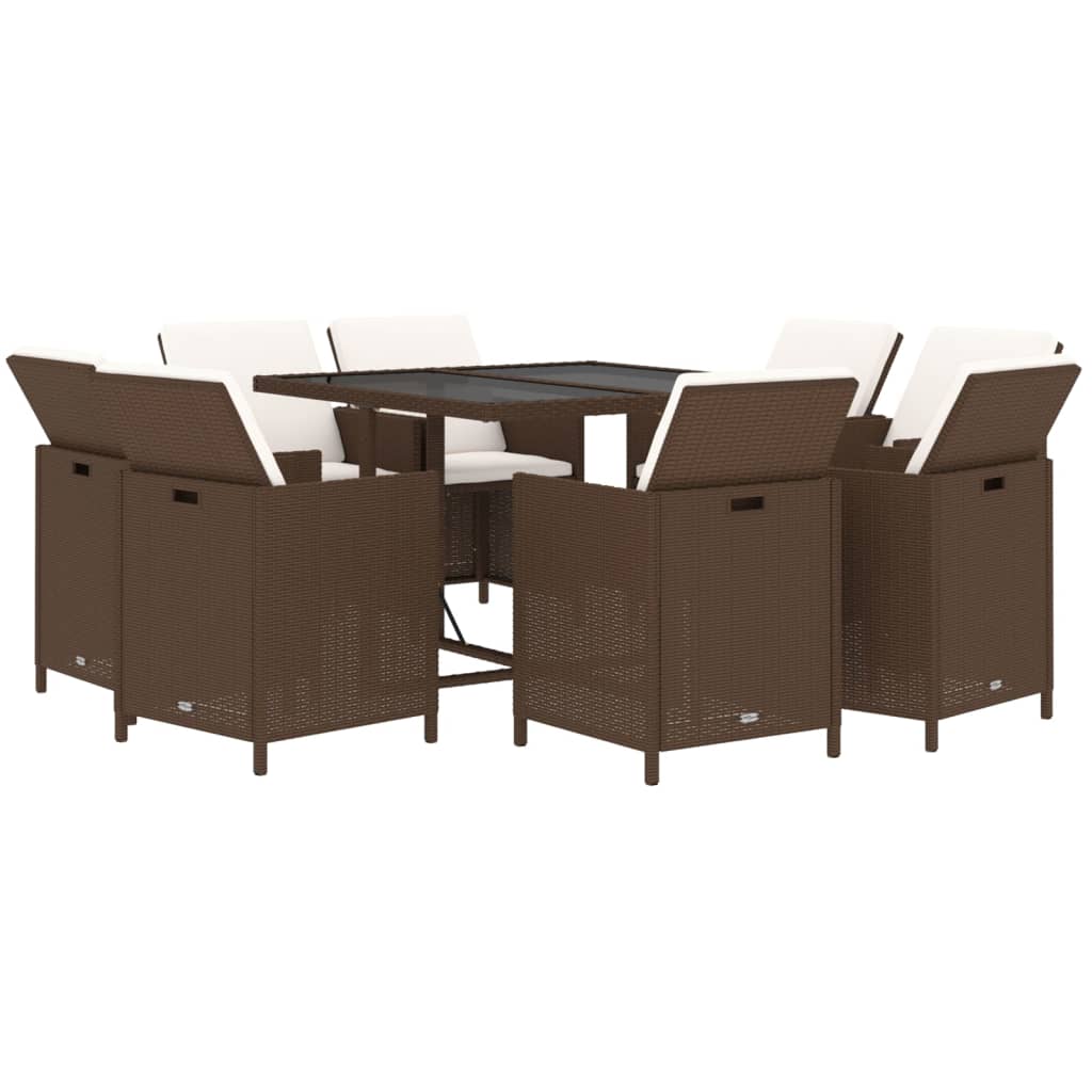 9-Delige Tuinset Met Kussens Poly Rattan Bruin