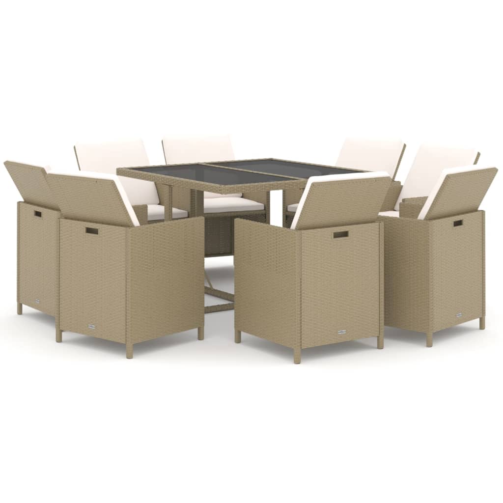 9-Delige Tuinset Met Kussens Poly Rattan Beige