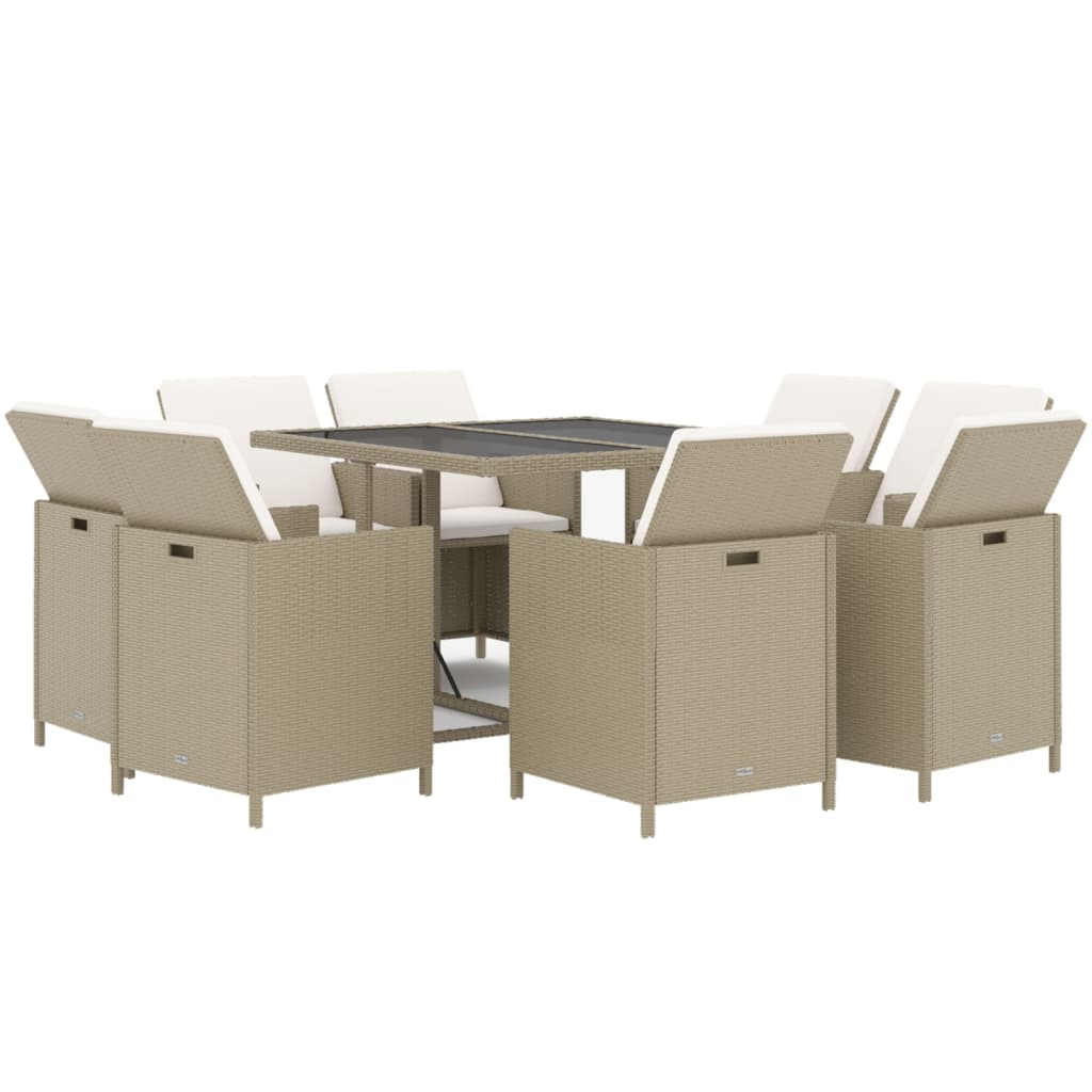 9-Delige Tuinset Met Kussens Poly Rattan Beige