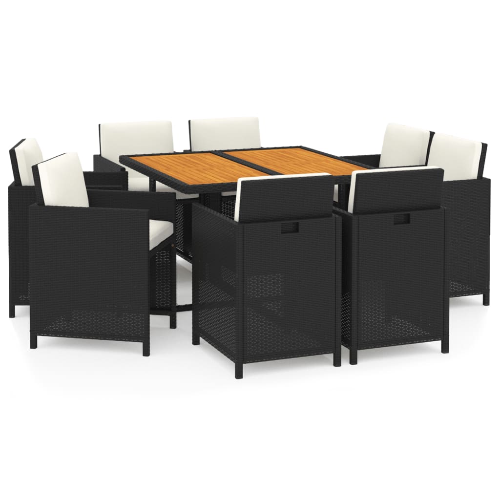 9-Delige Tuinset Met Kussens Poly Rattan Zwart