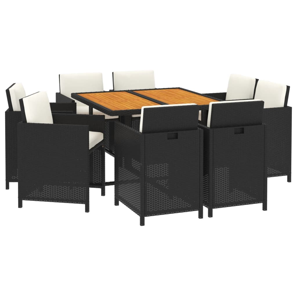 9-Delige Tuinset Met Kussens Poly Rattan Zwart