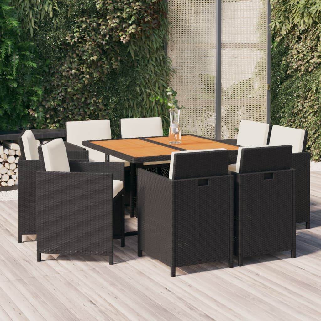 9-Delige Tuinset Met Kussens Poly Rattan Zwart