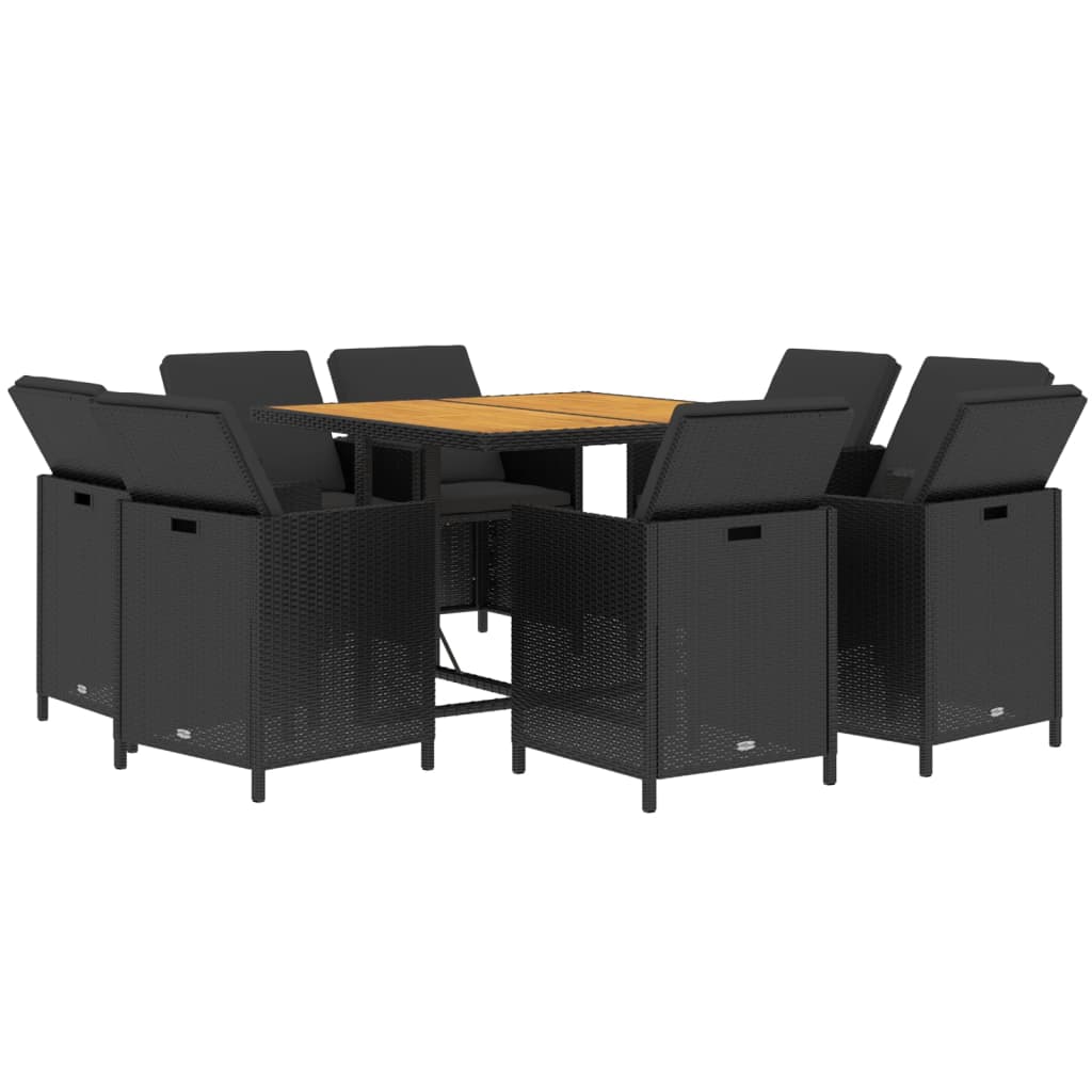 9-Delige Tuinset Met Kussens Poly Rattan Zwart
