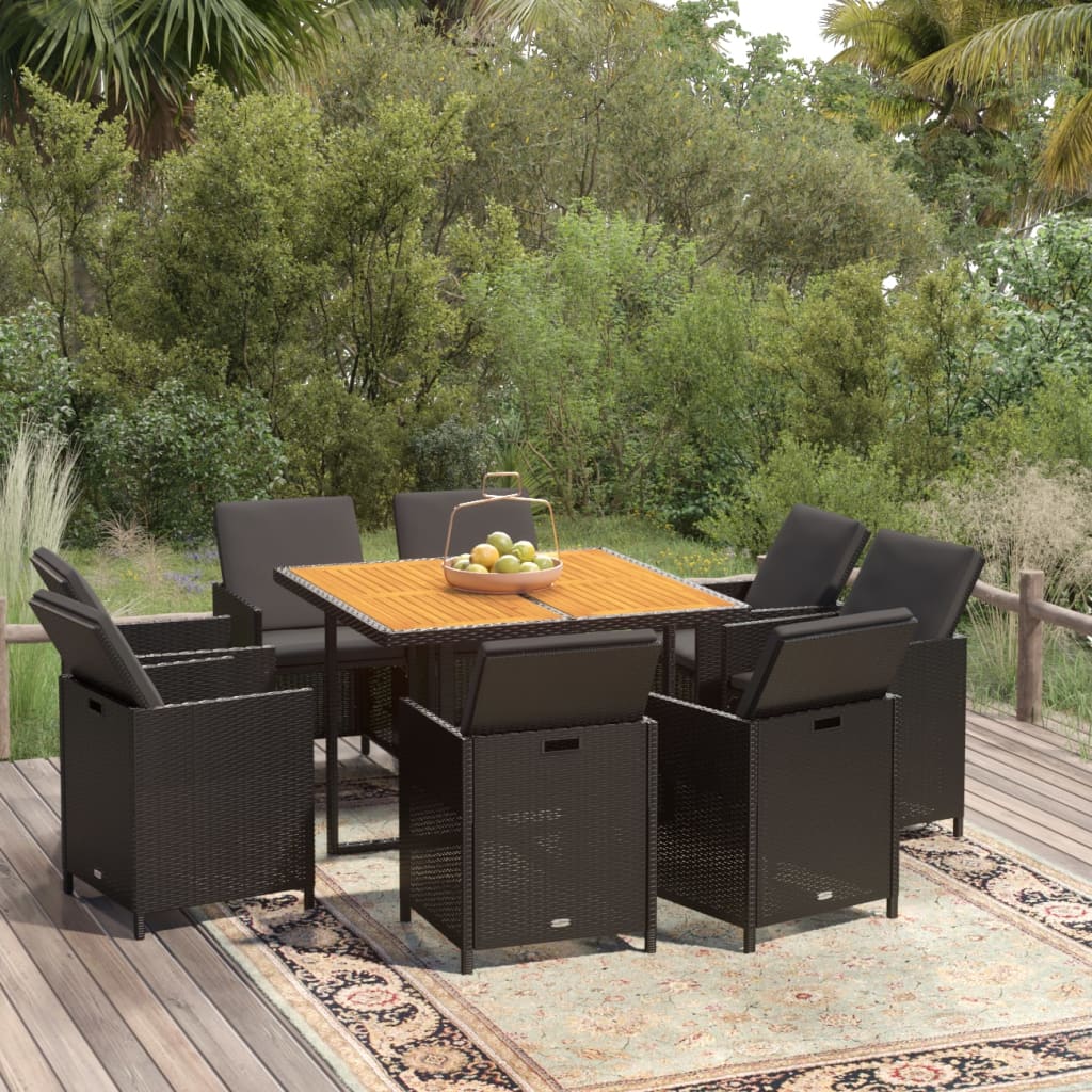 9-Delige Tuinset Met Kussens Poly Rattan Zwart