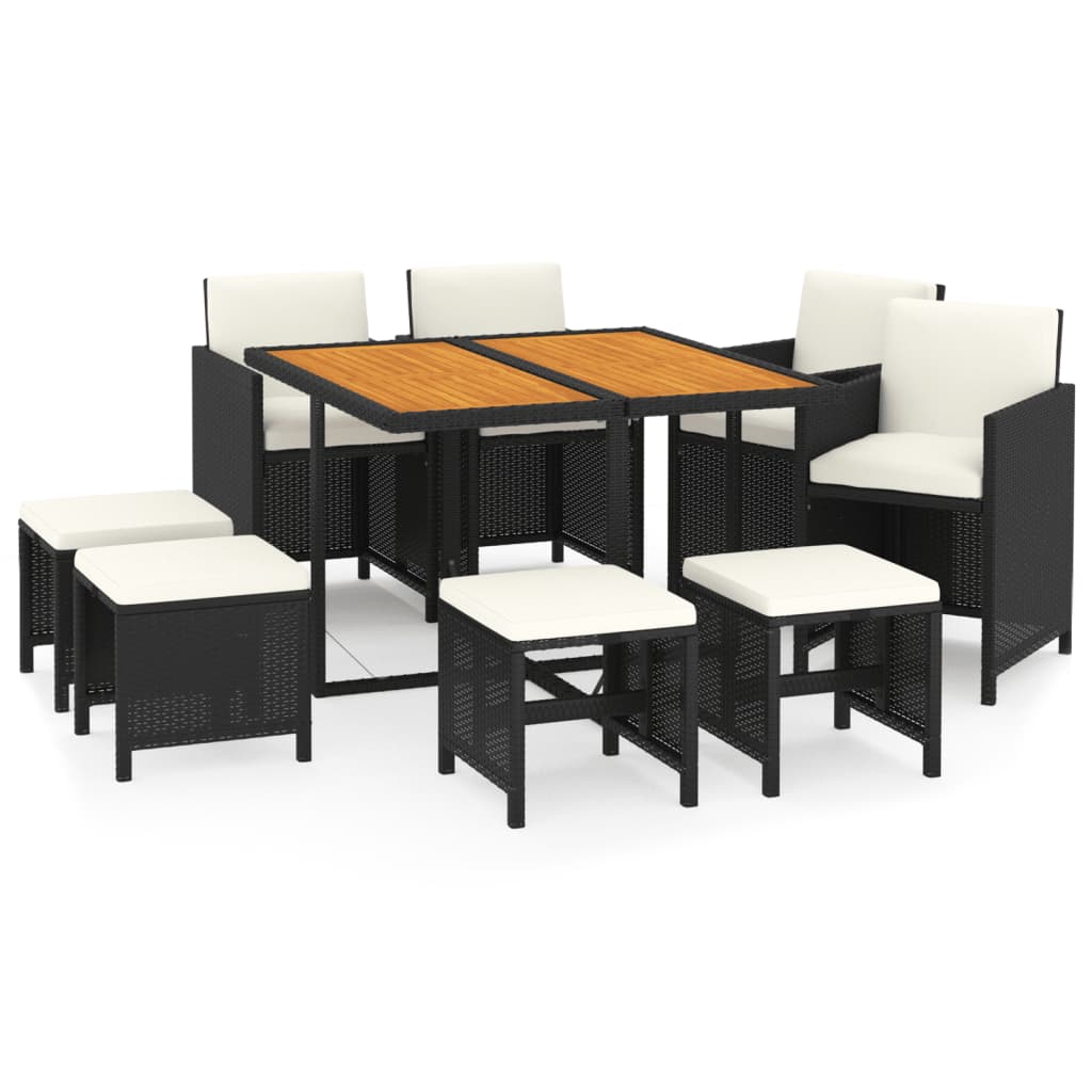 9-Delige Tuinset Met Kussens Poly Rattan Zwart