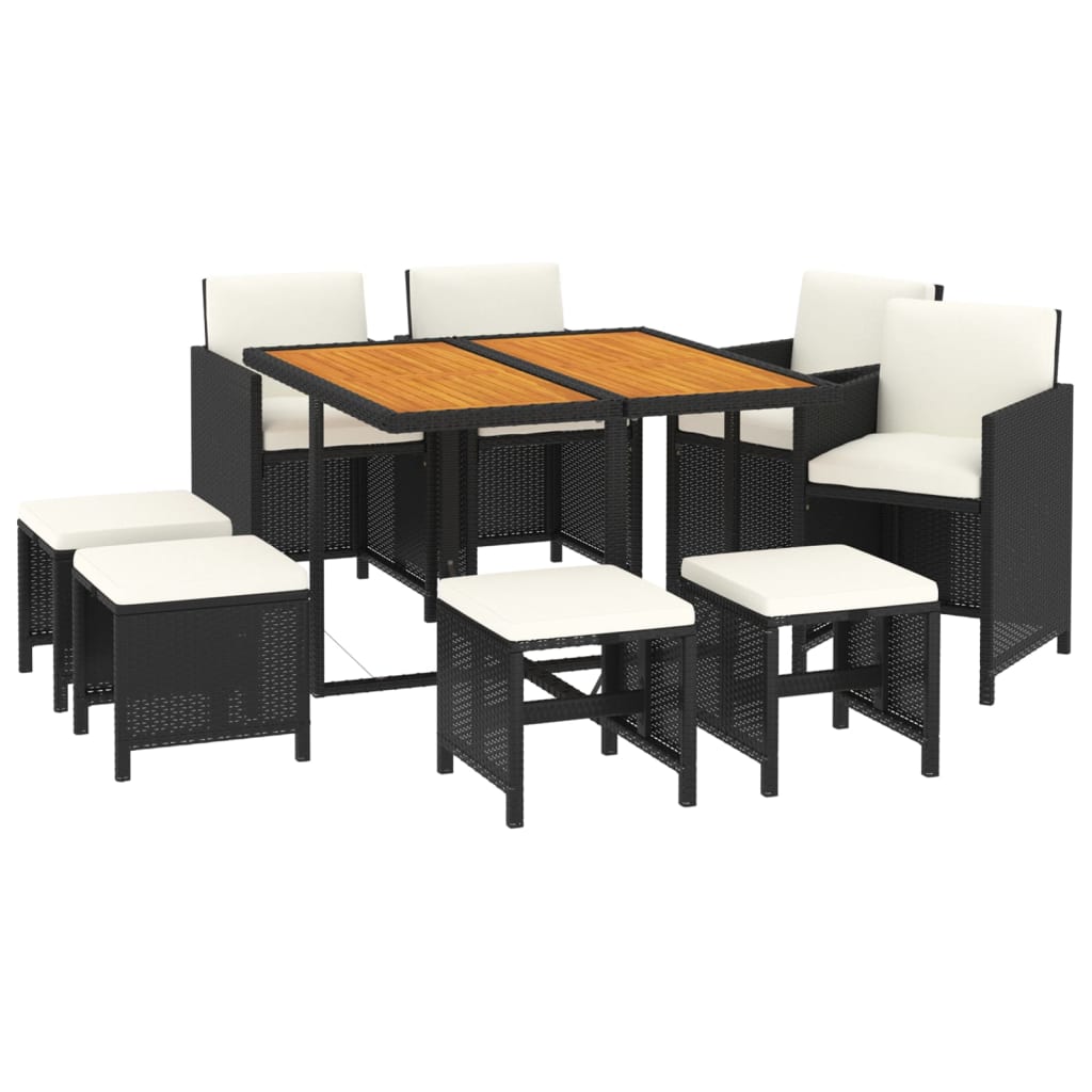 9-Delige Tuinset Met Kussens Poly Rattan Zwart