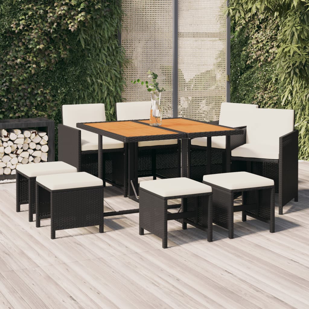 9-Delige Tuinset Met Kussens Poly Rattan Zwart