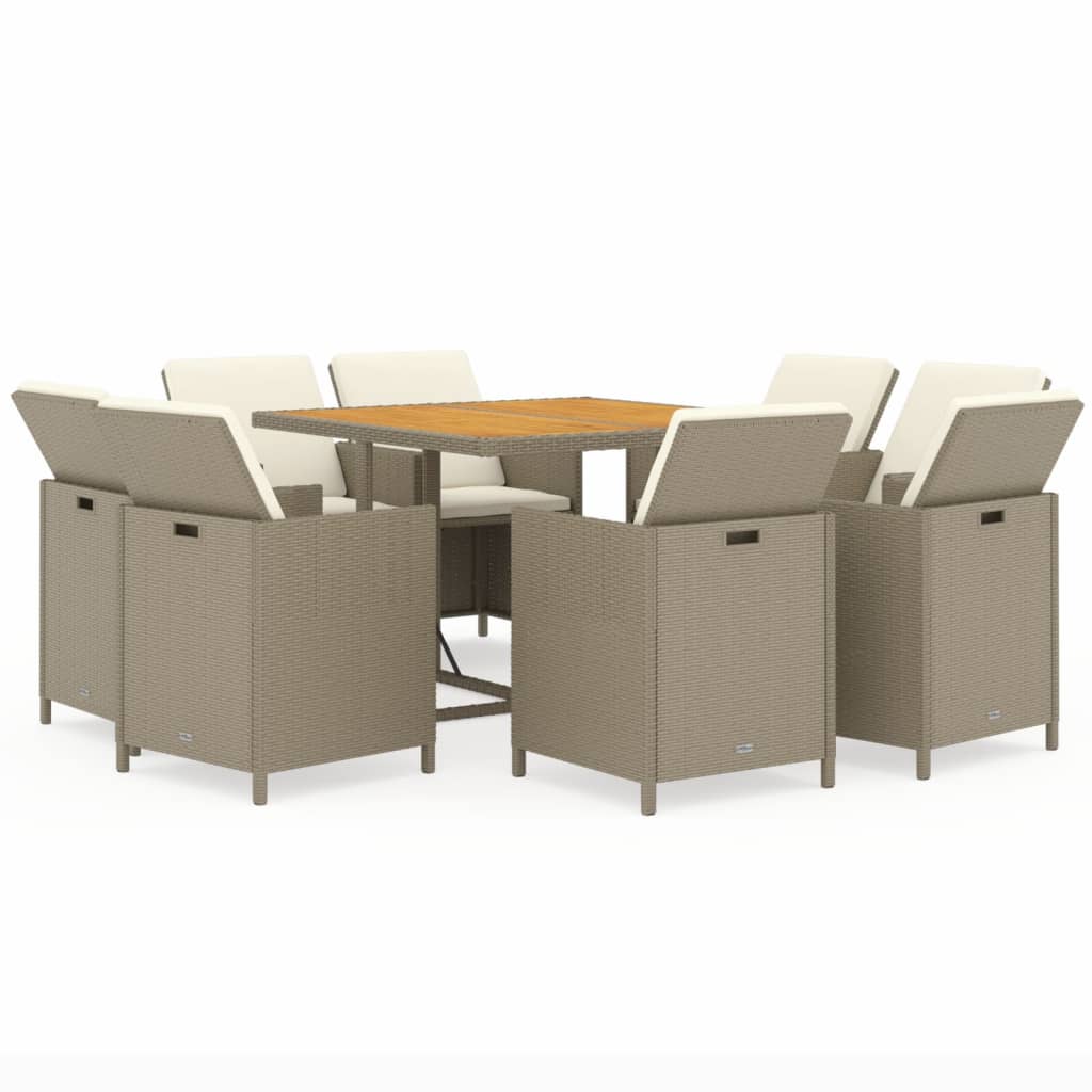 9-Delige Tuinset Met Kussens Poly Rattan Beige