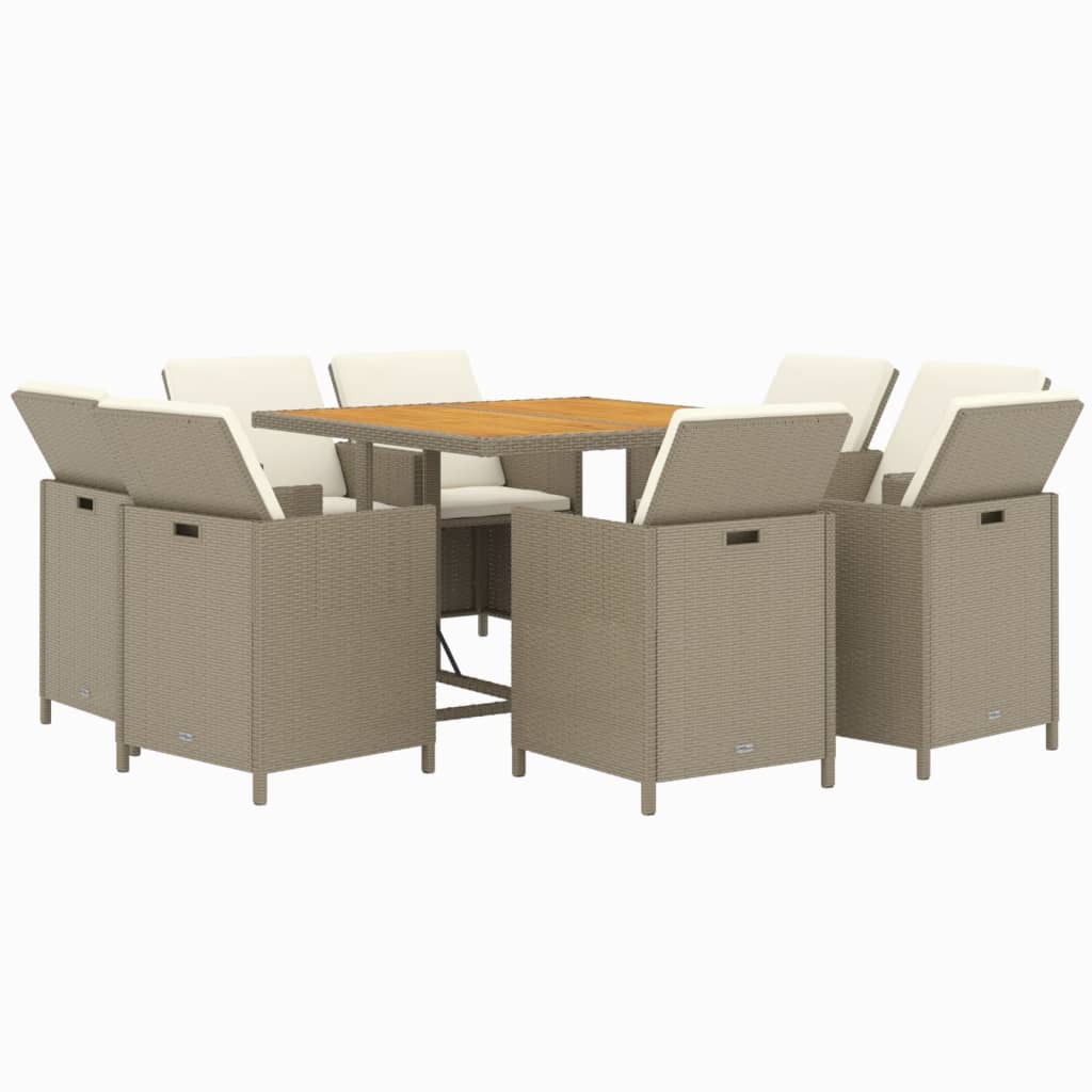 9-Delige Tuinset Met Kussens Poly Rattan Beige