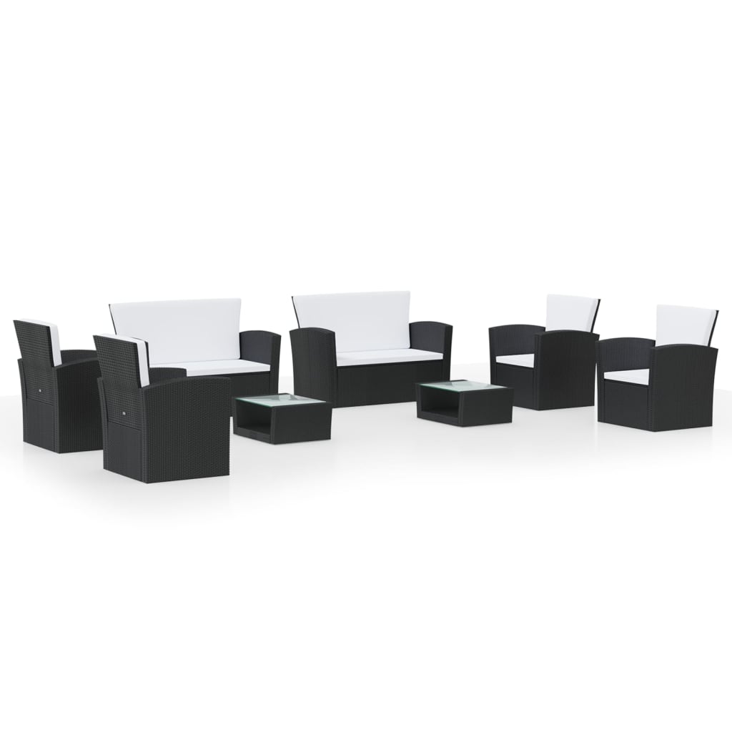 8-Delige Loungeset Met Kussens Poly Rattan Zwart