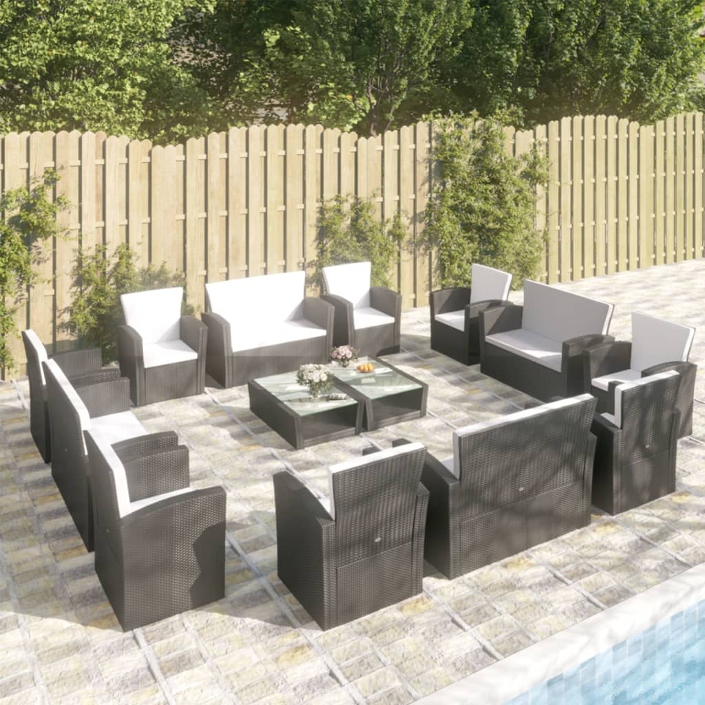 16-Delige Loungeset Met Kussens Poly Rattan Zwart