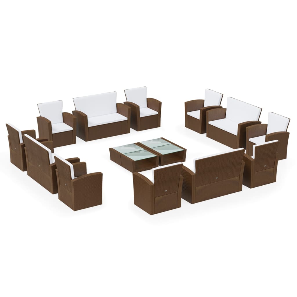 16-Delige Loungeset Met Kussens Poly Rattan Bruin