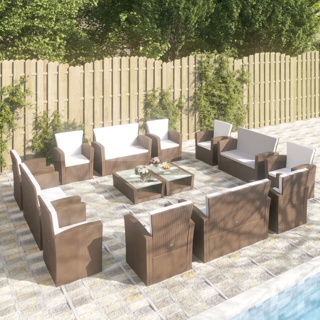 16-Delige Loungeset Met Kussens Poly Rattan Bruin