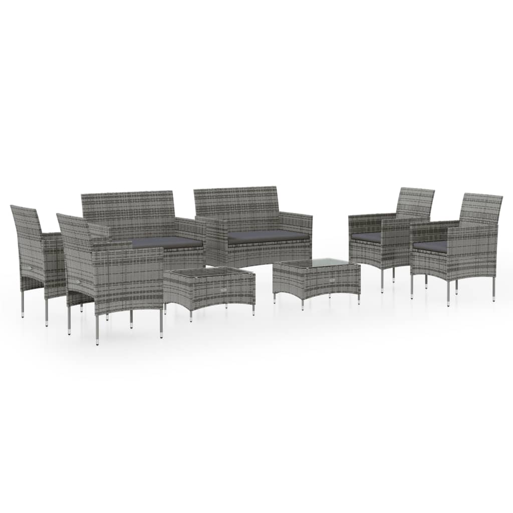 8-Delige Loungeset Met Kussens Poly Rattan Grijs