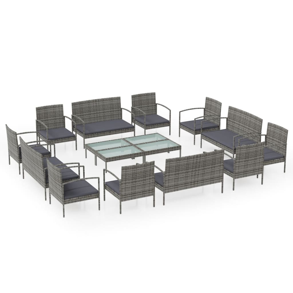 16-teiliges Lounge-Set mit Kissen Poly Rattan Grau