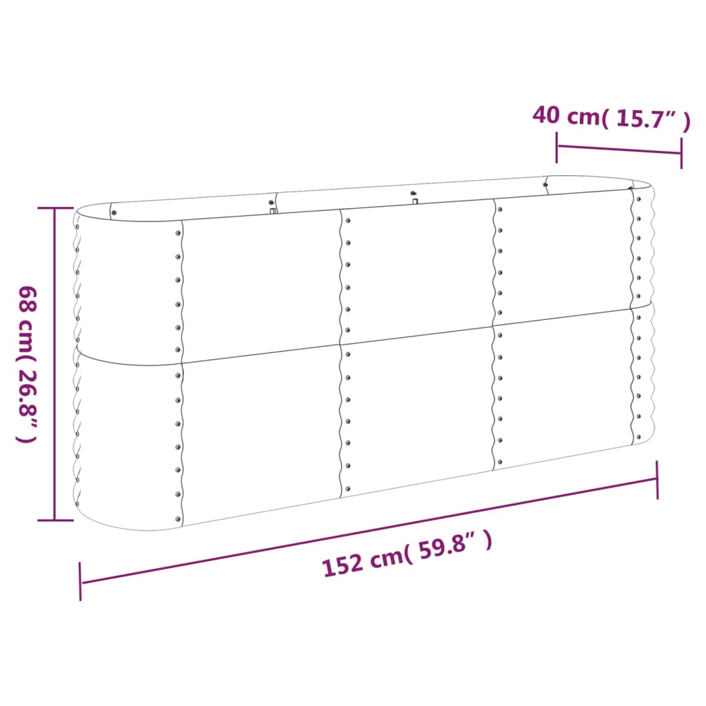 Plantenbak 152X40X68 Cm Gepoedercoat Staal Zilverkleurig