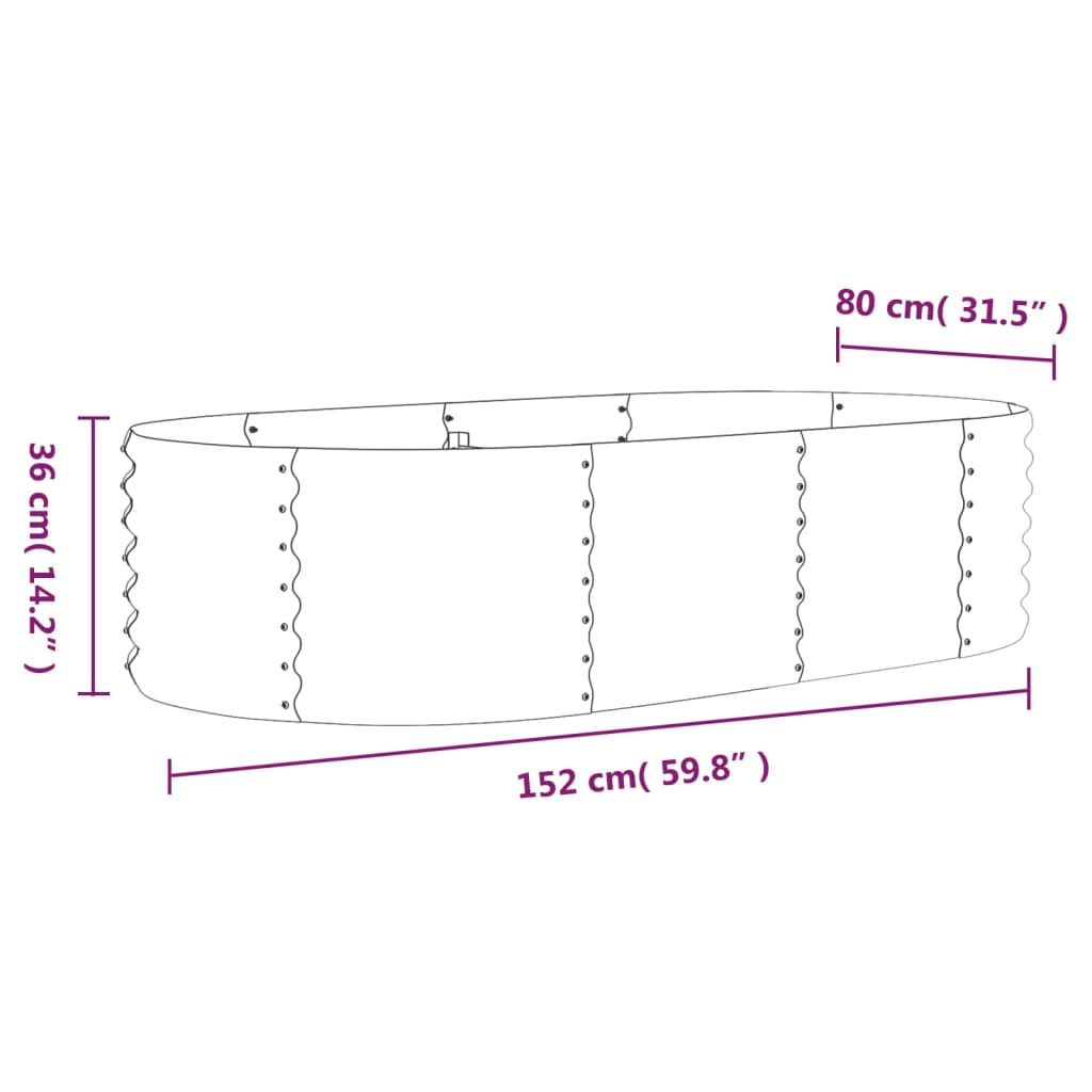 Plantenbak 152X80X36 Cm Gepoedercoat Staal Antracietkleurig
