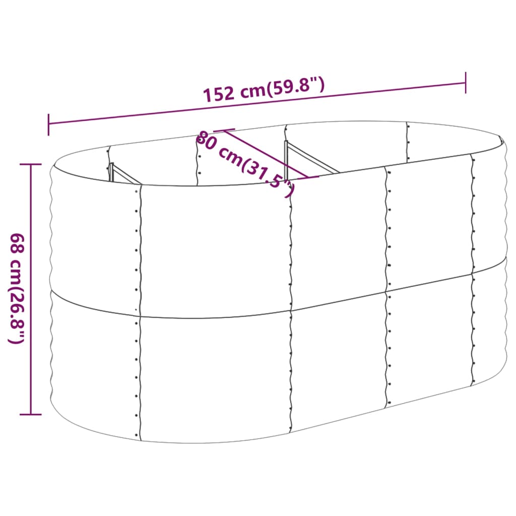 Plantenbak 152X80X68 Cm Gepoedercoat Staal Grijs