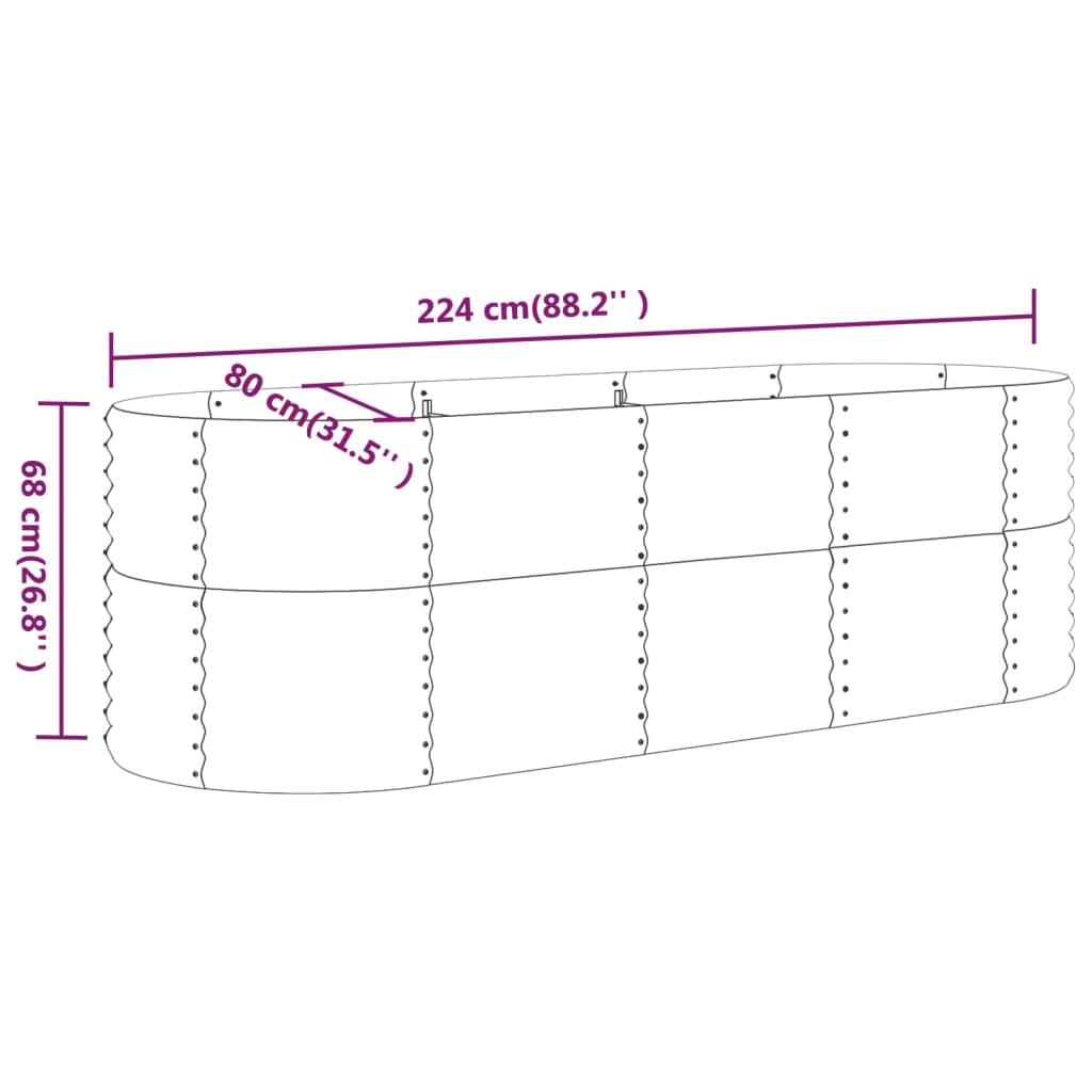 Pflanzgefäß 224 x 80 x 68 cm, pulverbeschichteter Stahl, anthrazitfarben