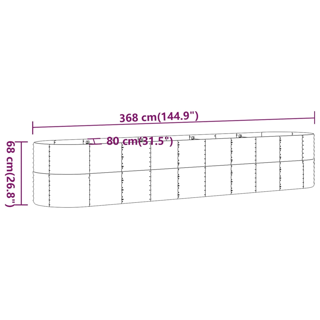 Pflanzgefäß 368 x 80 x 68 cm, pulverbeschichteter Stahl, anthrazitfarben