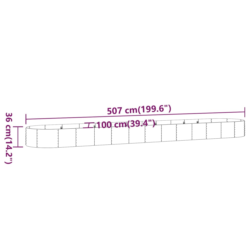 Plantenbak 507X100X36 Cm Gepoedercoat Staal Grijs