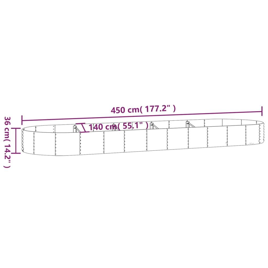 Plantenbak 450X140X36 Cm Gepoedercoat Staal Zilverkleurig