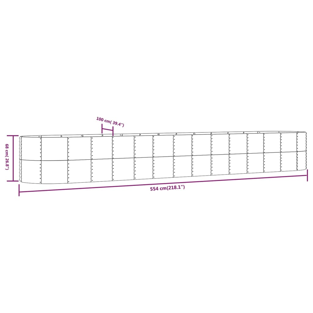 Plantenbak 554X100X68 Cm Gepoedercoat Staal Zilverkleurig