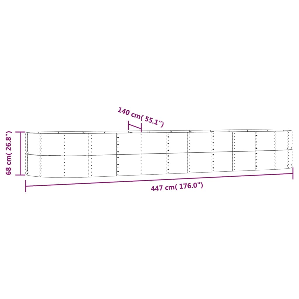 Plantenbak 447X140X68 Cm Gepoedercoat Staal Zilverkleurig