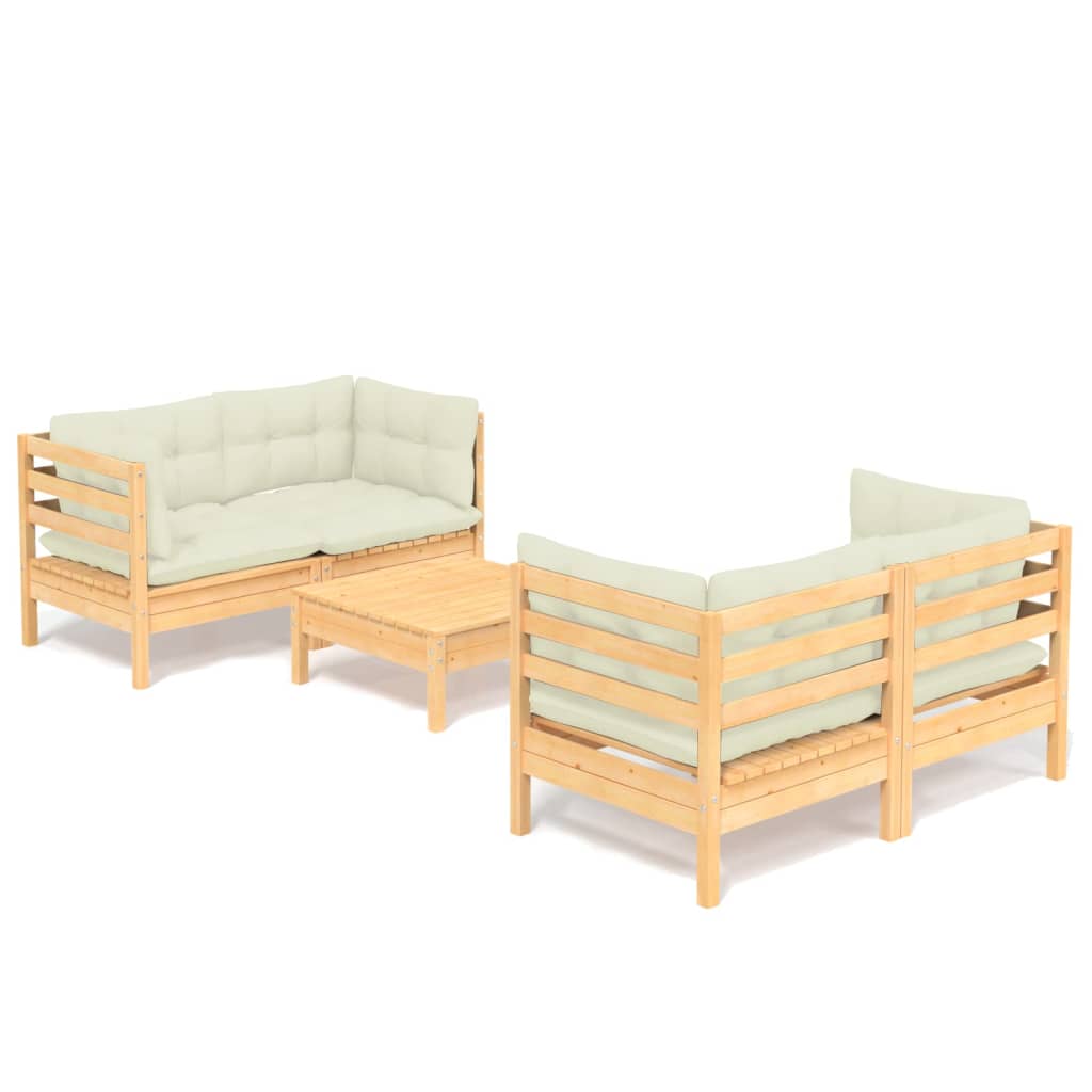 5-Delige Loungeset Met Crèmekleurige Kussens Grenenhout