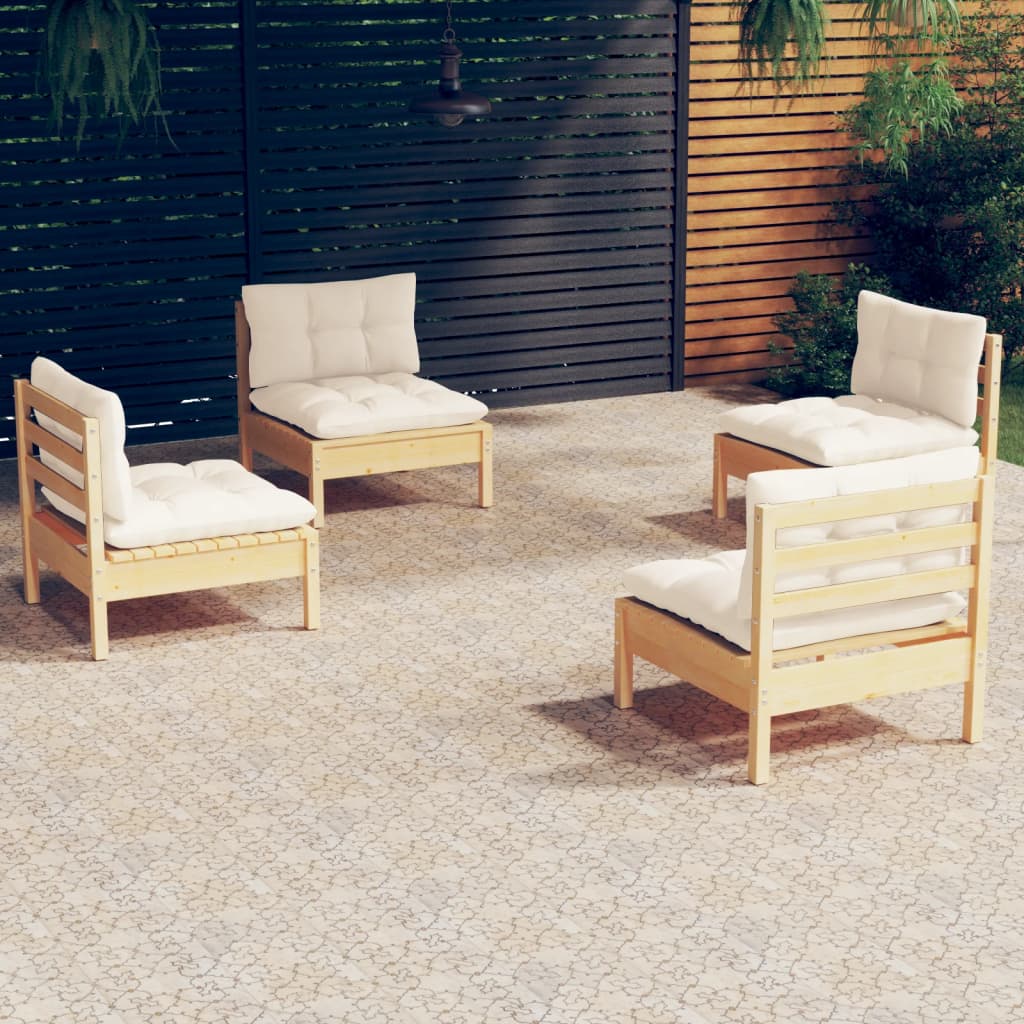 4-Delige Loungeset Met Crèmekleurige Kussens Grenenhout