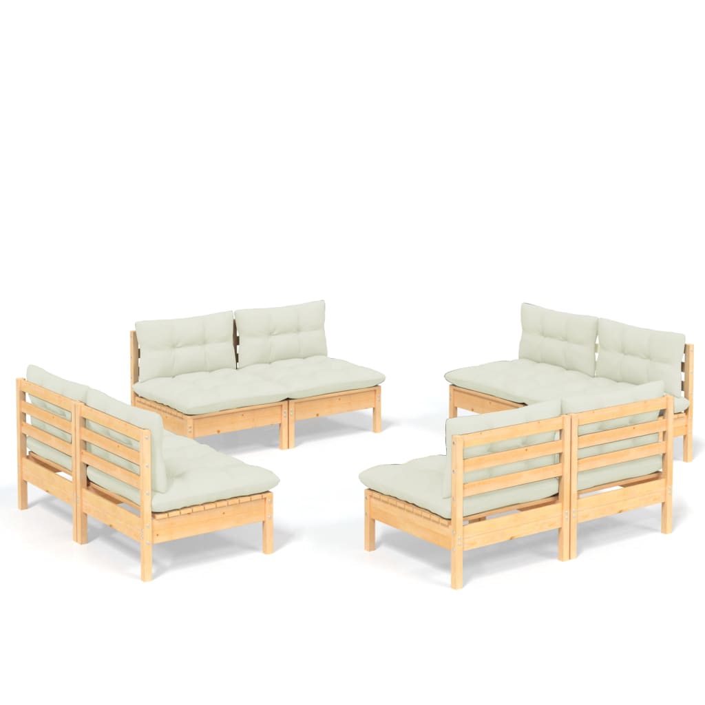 8-Delige Loungeset Met Crèmekleurige Kussens Grenenhout