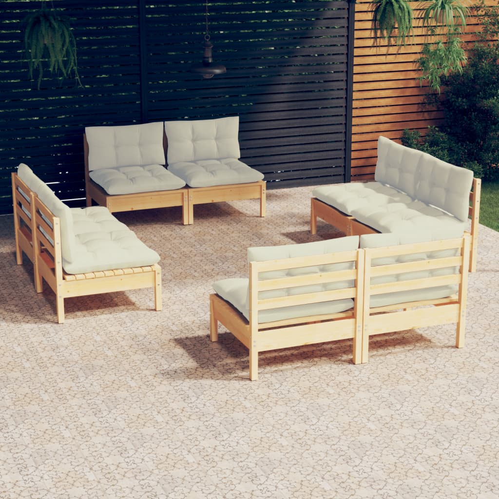 8-Delige Loungeset Met Crèmekleurige Kussens Grenenhout