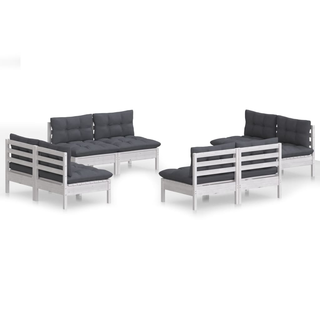 8-Delige Loungeset Met Antracietkleurige Kussens Grenenhout