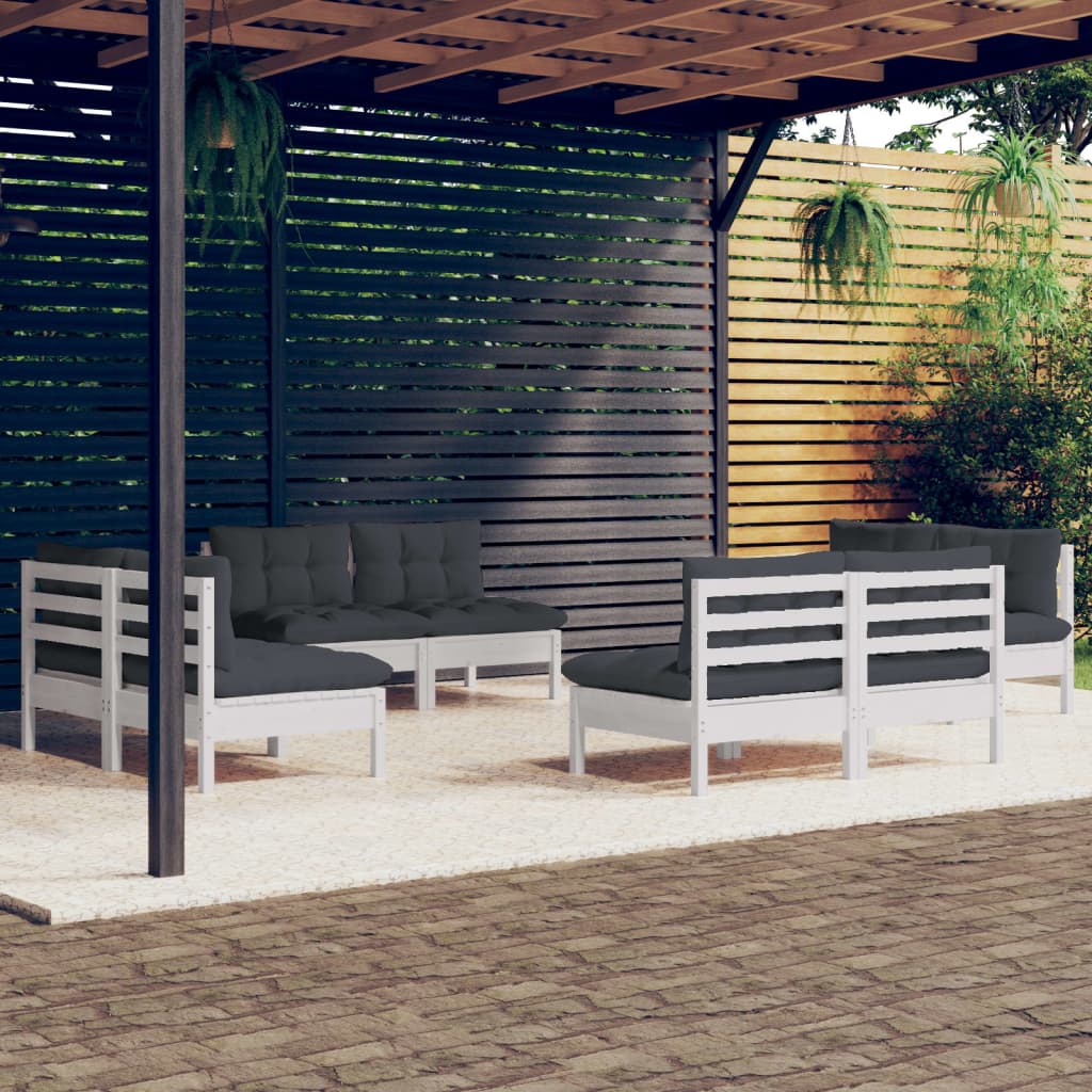 8-Delige Loungeset Met Antracietkleurige Kussens Grenenhout