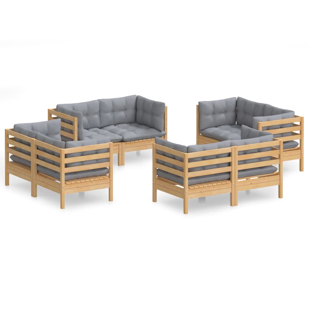 8-Delige Loungeset Met Grijze Kussens Grenenhout