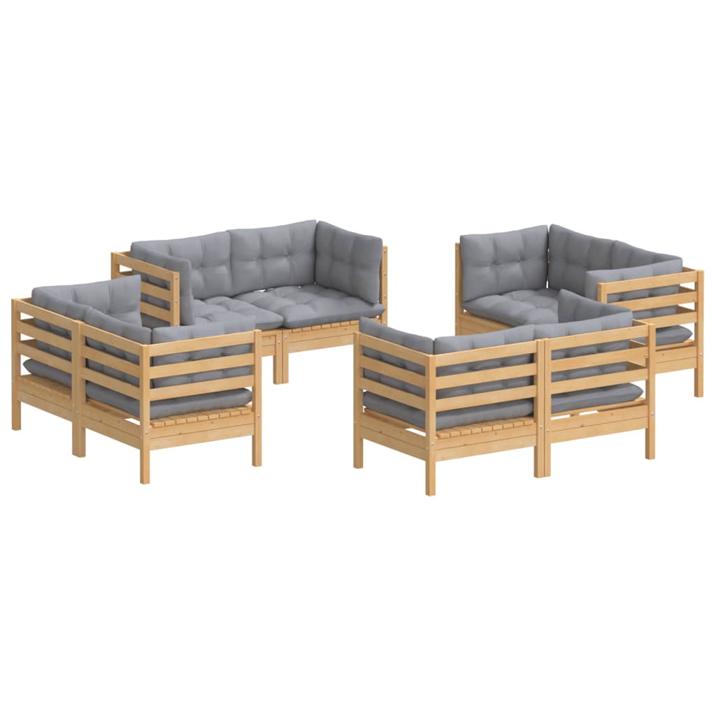 8-Delige Loungeset Met Grijze Kussens Grenenhout