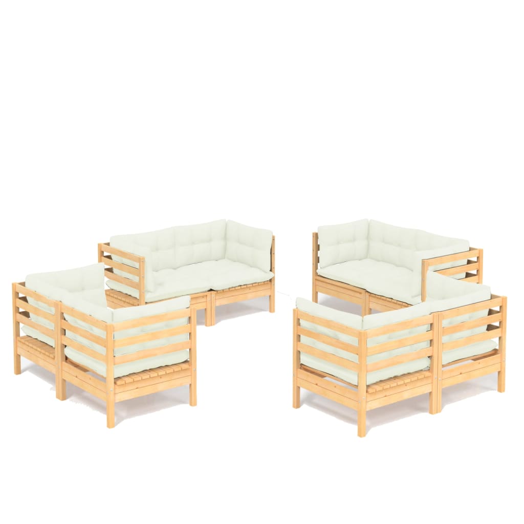 8-Delige Loungeset Met Crèmekleurige Kussens Grenenhout