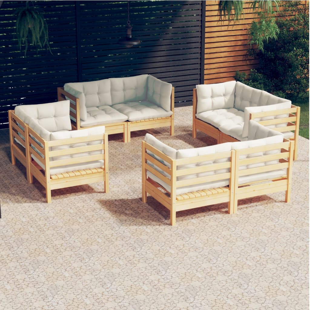 8-Delige Loungeset Met Crèmekleurige Kussens Grenenhout