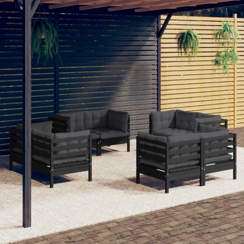 8-Delige Loungeset Met Antracietkleurige Kussens Grenenhout
