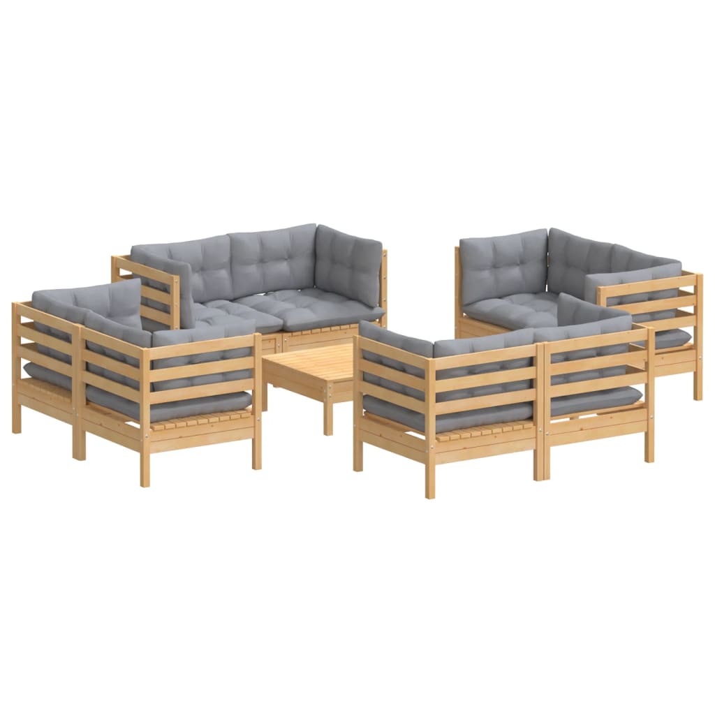 9-Delige Loungeset Met Grijze Kussens Grenenhout