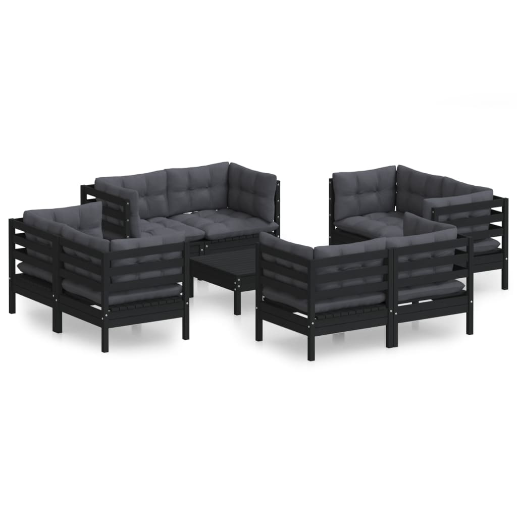 9-teiliges Lounge-Set mit anthrazitfarbenen Kissen aus Kiefernholz