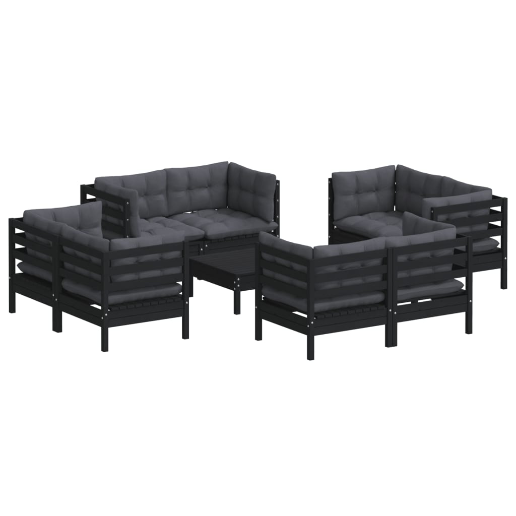 9-teiliges Lounge-Set mit anthrazitfarbenen Kissen aus Kiefernholz