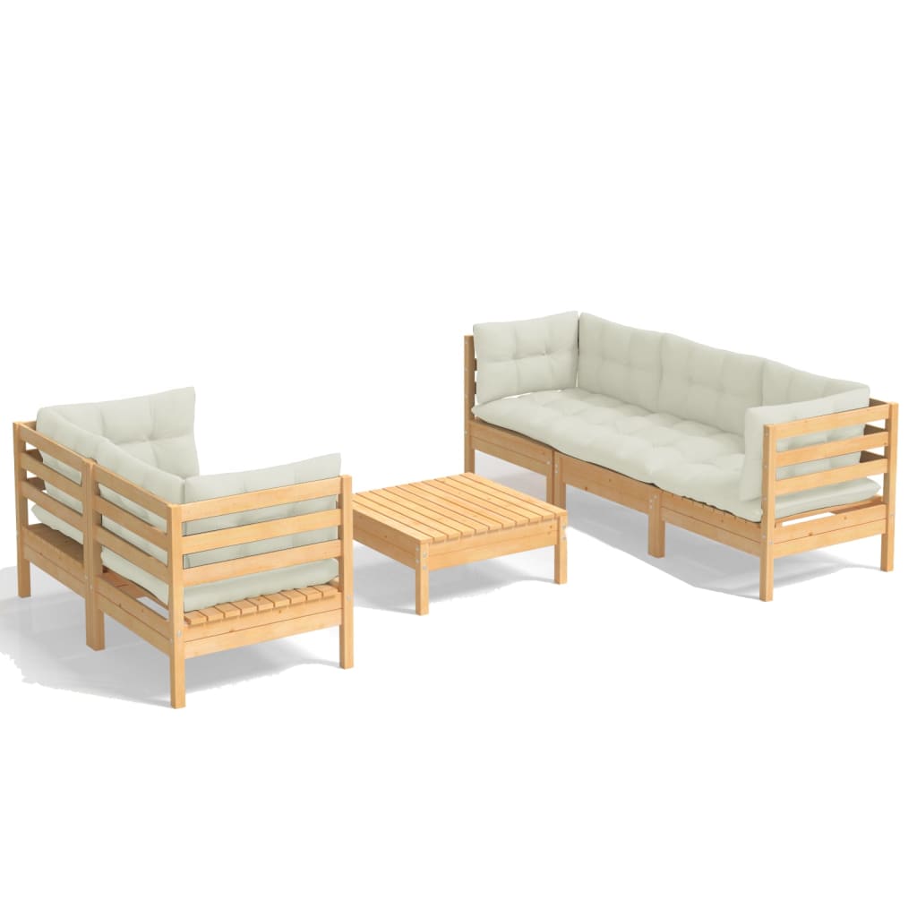 6-Delige Loungeset Met Crèmekleurige Kussens Grenenhout