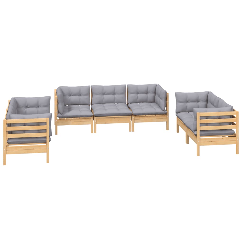 7-Delige Loungeset Met Grijze Kussens Grenenhout