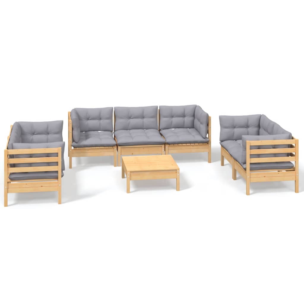 8-Delige Loungeset Met Grijze Kussens Grenenhout